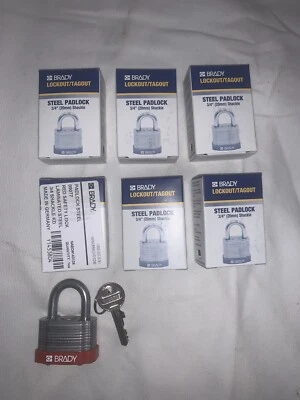 Brady 118935 6 pack Key Retaining Steel Red Keyed Differently Safety Padlocks - Image 1 of 4