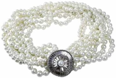 KENNETH JAY LANE, VINTAGE-8 ROW WHITE PEARL & DECO PAVE CRYSTAL CLASP NECKLAC... Foto 1 de 4