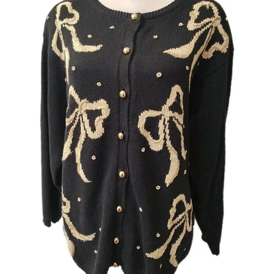 Cárdigan de vacaciones Dress Barn para mujer talla grande 18/20 con botones lazos dorados coqueta Foto 1 de 4