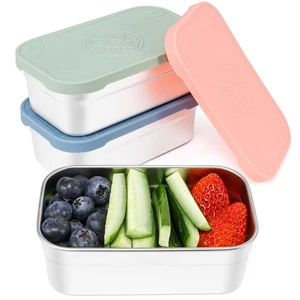 3-Pack Large Stainless Steel Snack Containers with Silicone Lids - 15oz Reusa... - Picture 1 of 8