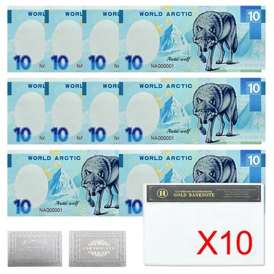 10pcs in Sleeves Arctic Wolf Silver Foil Banknotes Gift for Wildlife Enthusiasts - Image 1 of 4