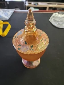 De Colección Jeanette Caléndula Carnaval Crackle Vidrio Caramelo Plato Tapa Patas Pintado a Mano - Imagen 1 de 5