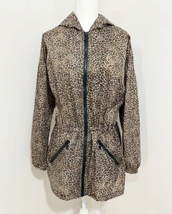 Shed Rain Leopard Print Nylon Packable Hooded Rain Jacket Women's Size L/XL - Picture 1 of 4