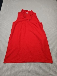 Crown & Ivy Kleid Damen 1X rot 100% Leinen ärmellos Rüschen V-Ausschnitt Taschen - Bild 1 von 7
