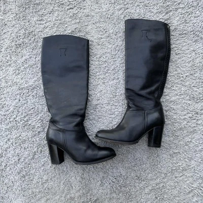 Vintage Turo24 Ariat Black Leather High Boots Sample Made in Spain Rare - Image 1 of 4