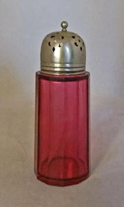 Victorian Cranberry Glass Sugar Sifter with nickel Silver Cap: 15 cm high - Picture 1 of 13