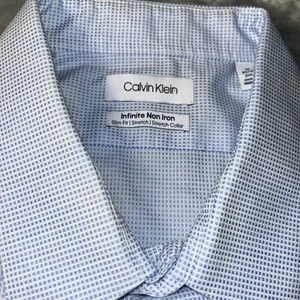 Calvin Klein Slim Fit Stretch Collar Infinite Non Iron Shirt 18 2XL Blue Check - Picture 1 of 8