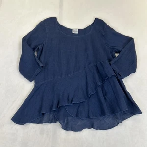 CLICK by Color Me Baumwolle Sml dunkelblau Rüschen asymmetrisch Lagenlook 100% Leinen - Bild 1 von 8