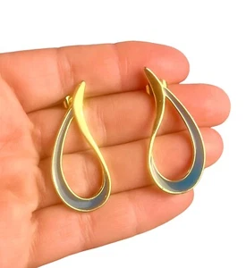 Vintage Avon goldfarbene blaue Emaille Träne Ohrhänger 1,5 Zoll 7,63 Gramm - Bild 1 von 7