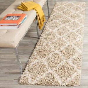 Geometric Plush Shag Runner Rug, Beige/Ivory, 2'3" x 8' - Picture 1 of 4