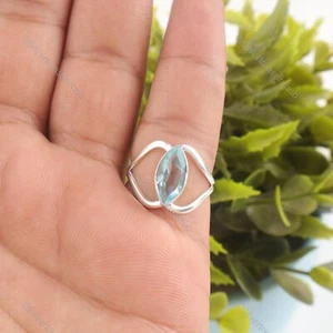 Marquise Sky Blue Topaz Stone Wedding New Band Promise Statement Ring 925 Silver - Picture 1 of 5