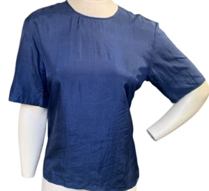 Jonathan Martin Silk Short Sleeve Crew Neck Tee Top Blouse Sz S Navy Blue 3A - Picture 1 of 7