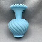 Vintage Fenton Mist Blue Frosted Satin Glass Swirled Vase 6 Inches