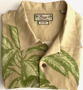 Pusser's Island Reserve Men's 100% Silk Beige Sz Large Hawaiian Shirt Palm Tree - Picture 1 of 11