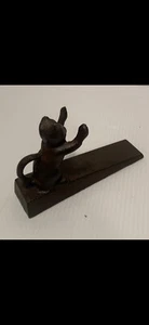 Cat Doorstop: Standing Kitty Wedge Cast Iron Antique Rustic Brown: - Picture 1 of 5