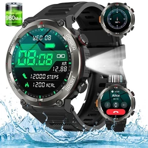 Military Rugged Smart Watch for Men with Bluetooth Call(Answer/Make Call) Gift - Picture 1 of 10