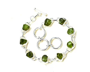 Natural Raw Green Peridot 925 silver Handmade Jewelry Bracelet, Christmas gifts - Picture 1 of 10