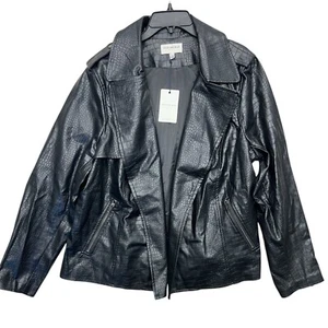 Skies Are Blue Curvy Jacket Women 2X Black Open Croc Embossed Faux Leather Moto - Picture 1 of 15
