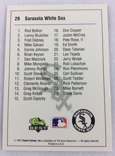 1991 Sarasota White Sox-Classic BEST Minor Lg Baseball Card-Checklist