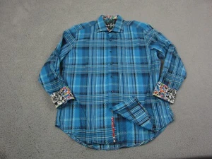 Robert Graham Shirt Adult Large Blue Flip Cuff Tropical Plaid Cotton Mens - Picture 1 of 15