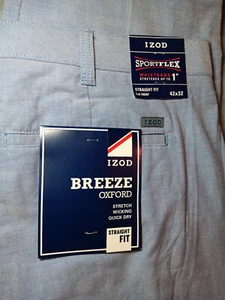 NEW IZOD 42 x 32 pants blue STRAIGHT FIT STRETCH FLAT FRONT men's nwt - Picture 1 of 10