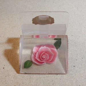 Bircraft pink rose lucite recipe card holder 1950s vintage - Picture 1 of 9
