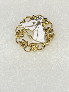 White Horse Head Brooch Pin Gold Tone 1"