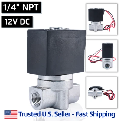 ATLANTIC VALVES 1/4" SS 12V DC Stainless Steel Electric Solenoid Valve Water Air Gas 12 Volt VDC