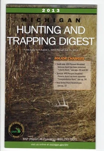 2013 MICHIGAN DNR HUNTING & FISHING GAME LAWS DIGEST GUIDE - MICHIGAN-DEER-PATCH - Picture 1 of 1