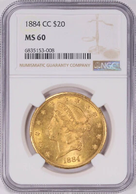 1884-CC $20 Gold Liberty MS-60 NGC Certified - Image 1 of 4