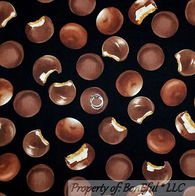 BonEful Fabric FQ Cotton Quilt Brown White Chocolate Cookie Snack Dessert Xmas L - Image 1 of 4