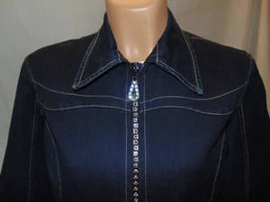 Chaqueta de mezclilla Christine Alexander azul marino oscuro adornada estrás talla pequeña - Imagen 1 de 10
