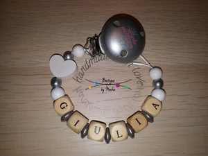 Portaciuccio con nome clip piccola principessa argento e bianca - Foto 1 di 1