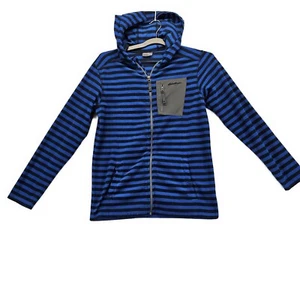 Eddie Bauer Light Fleece Jacket Hoodie Zip Pockets Striped Blue Youth Kids XL 14 - Picture 1 of 9