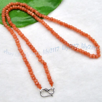 Collar de cuentas redondeadas facetadas de topacio naranja natural de 2x4 mm broche de plata Foto 1 de 4