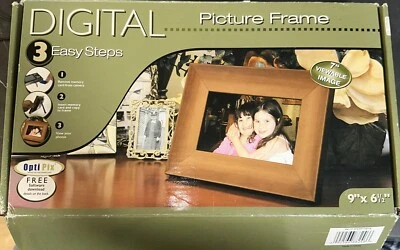 OPTI PIX 7" viewable image Digital Picture Wood Frame 9" x 6 1/2" - Image 1 of 3