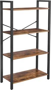 Bookshelf, 4-Tier Bookcase, Living Room Standing Unit Rustic Brown + Black - Picture 1 of 12