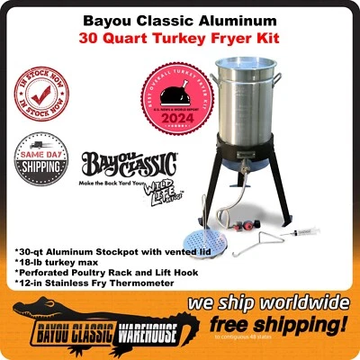 Kit completo de freidora de pavo Bayou Classic 30 cuartos aluminio 200-490 mejor en general Foto 1 de 4