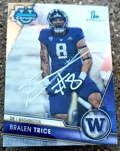 BRALEN TRICE Atlanta Falcons SIGNED Card BOWMAN U CHROME Washington Huskies - Picture 1 of 1
