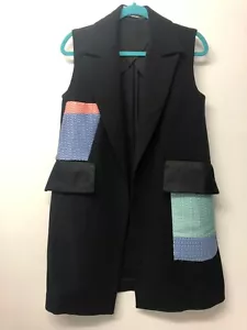 Christian Dior Ladies Full Length Sleeveless Overcoat UK 8 Black 2x Patch Prints - Picture 1 of 12
