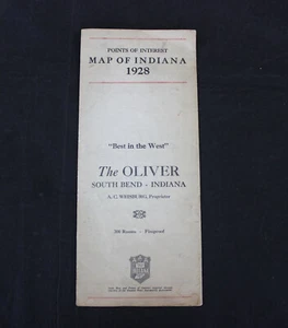 1928 MAP OF INDIANA ~ ROUTES TO FROM HOTEL SEVERIN, INDIANAPOLIS - Picture 1 of 9