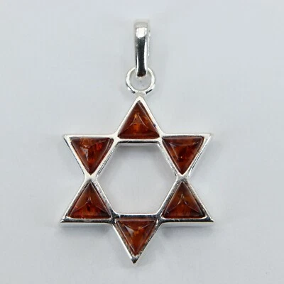 Colgante Estrella de David AMBAR BÁLTICO Marrón Coñac Natural PLATA ESTERLINA #1016 Foto 1 de 3