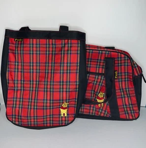 Disney Winnie The Pooh Tote Carry On Diaper And Bottle Bag Baby Red Black Plaid - Picture 1 of 21