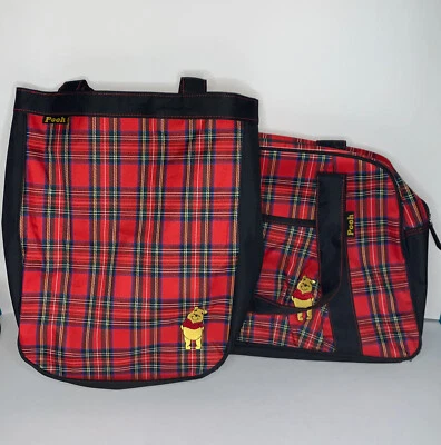 Disney Winnie The Pooh Tote Carry On Diaper And Bottle Bag Baby Red Black Plaid - Image 1 of 4