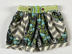 Mustard Pie Shorts Size 10 Colorful Elastic Waist Front Buttons Cuffed Leg Birds - Picture 1 of 8