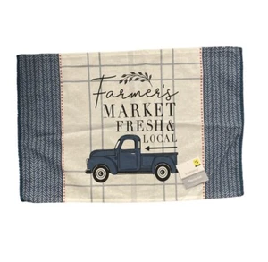 True Living Placemat Farmer's Market Fresh & Local Blue Pickup Farmhouse Style - Picture 1 of 1