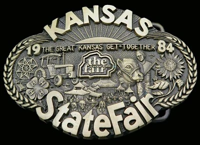 Винтажная латунная пряжка для ремня Kansas State Fair 1984 Award Design медали - Изображение 1 из 4