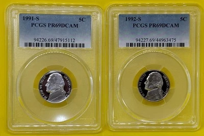 1991 & 1992 S  5C Jefferson Nickel  PCGS PR69DCAM Lot of 2 - Image 1 of 4