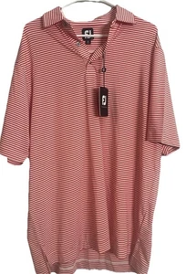 FootJoy Polo Shirt Mens Large Red White Micro Stripe Golf Performance Stretch - Picture 1 of 5