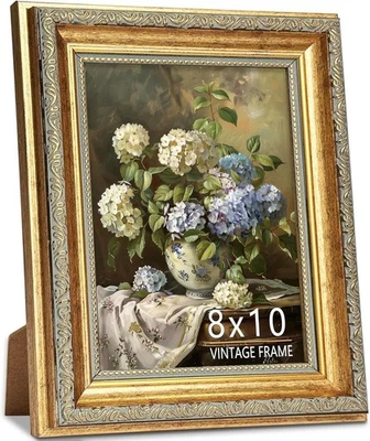 Marco de fotos 8x10, marcos de fotos dorados vintage ornamentados con vidrio para colgar en la pared Foto 1 de 4